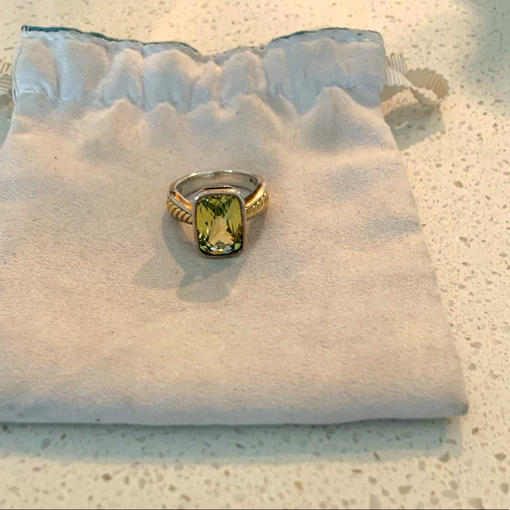 Green Amethyst Ring in silver and 18K yellow gold